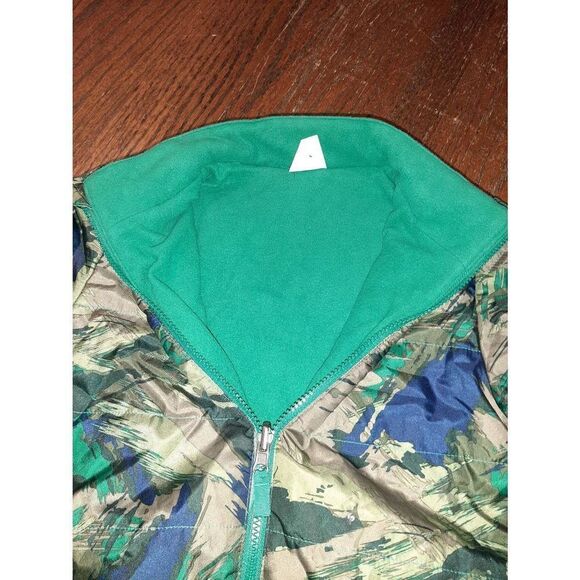 Boys Small Size 6/7 Green Black Brown Fleece Lined Front Zip Puffer Coat - Picture 4 of 5